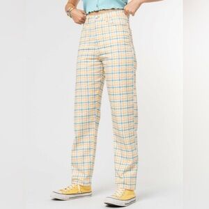 Minga London Yellow Joy Check Plaid Denim Mom Jeans Size 6